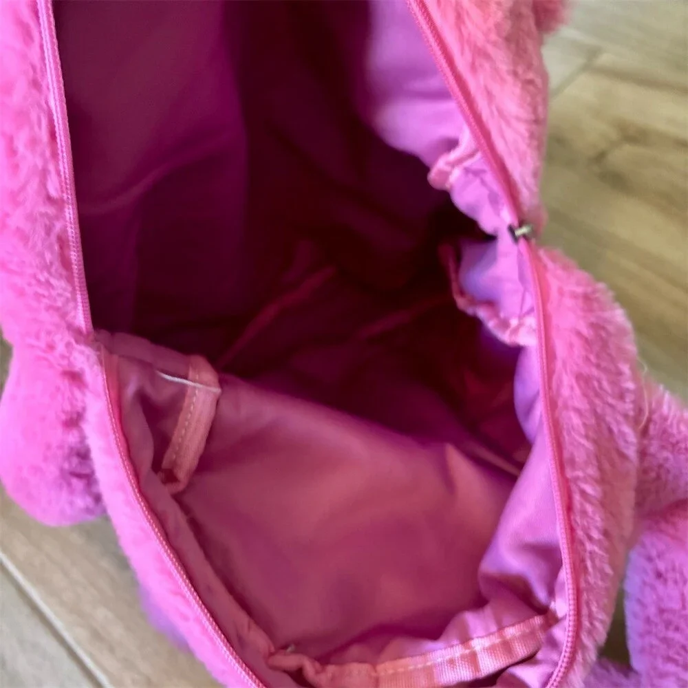 ROMWE Care Bears Cheer Bear Face Shoulder Bag Pink Fuzzy Zip Top Tote